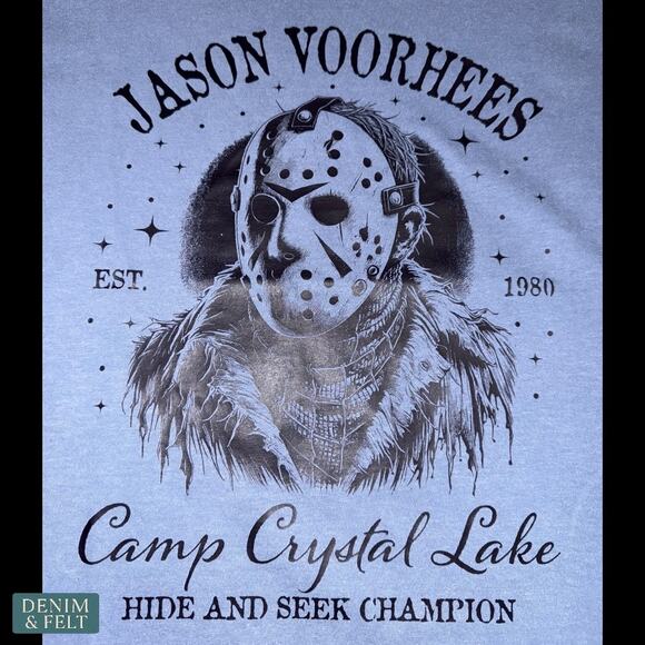 Comfort Colors Jason Voorhees Camp Crystal Lake Graphic Tee Halloween NWOT - Picture 4 of 6
